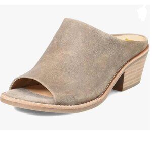 YDN Tan Dressy Mules Round Peep Toe Slip on Elastic Slippers Low Block Sandals